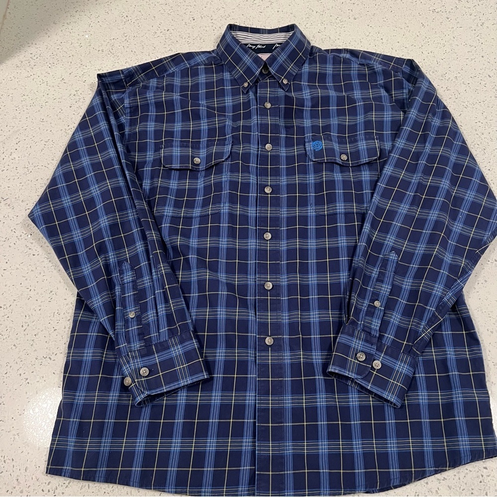 WRANGLER GEORGE STRAIT Button Up Shirt Cowboy Cut Collection 100% Cotton Size L